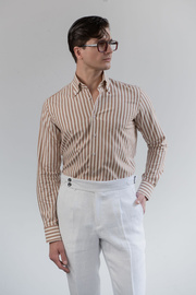 Koszula w brązowe szerokie paski Button Down