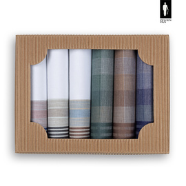 Bawełniane chusteczki męskie w paski i kratkę (kolorystyczny mix) – zestaw 6 sztuk