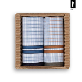 Bawełniane chusteczki męskie w granatowo-czarną oraz pomarańczowo-zieloną kratkę – zestaw 2 sztuk