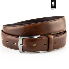 Pasek męski skórzany 3,5 cm ciemnobrązowa ziarnista skóra