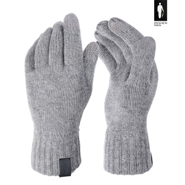 Szare rękawiczki z wełny merino do obsługi telefonu