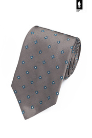 Jedwabny krawat w szarobeżowym kolorze z turkusowym mikrowzorem