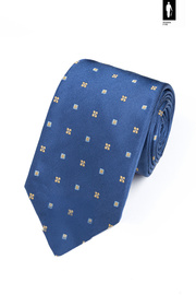 Jedwabny krawat niebieski z żółto-błękitnym mikrowzorem