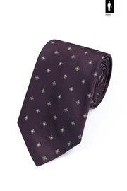 Jedwabny krawat śliwkowy z szarym mikrowzorem