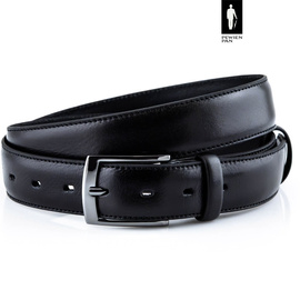 Pasek męski skórzany 3,5 cm czarna ziarnista skóra